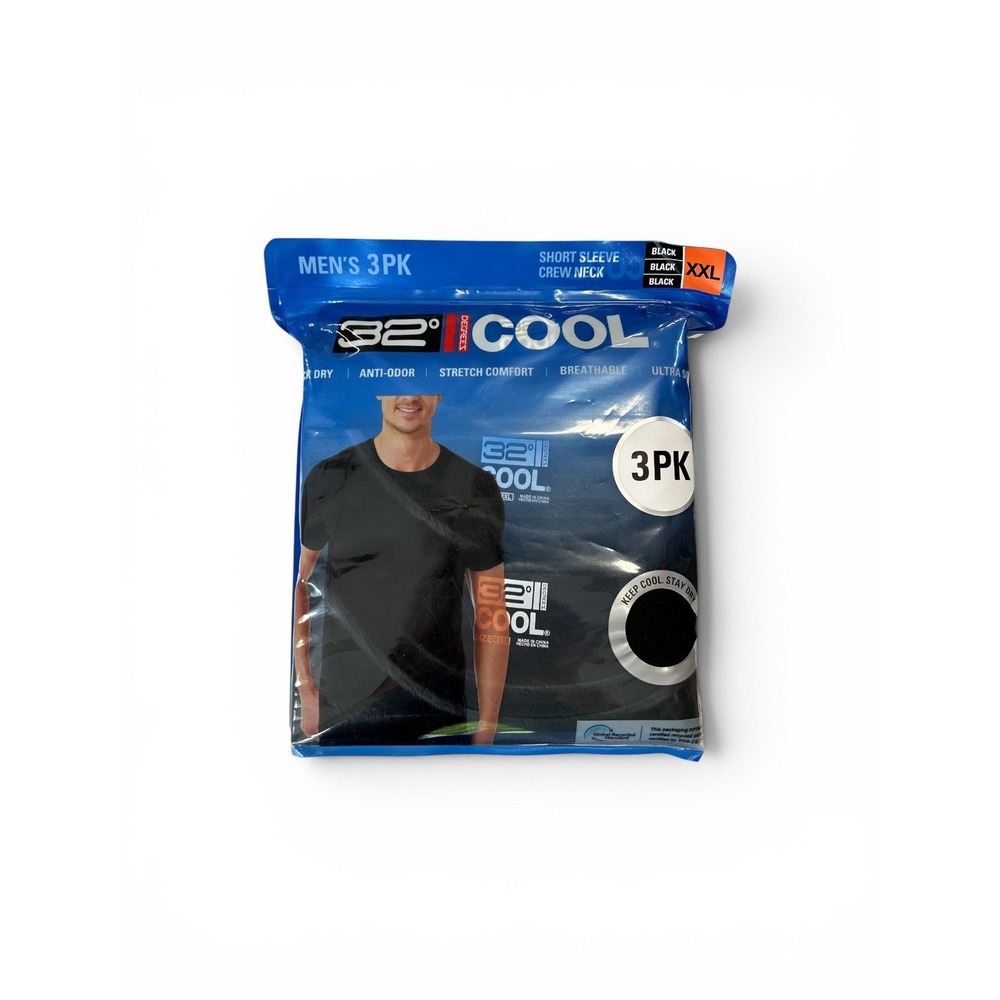 32 Degrees Cool Mens 3PK Short Sleeve Crew Neck T-Shirts Black XXL 1364289